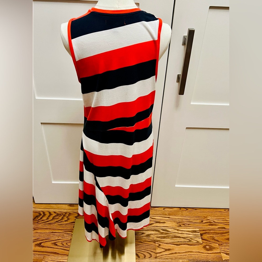 Banana Republic Asymmetrical Orange, Navy, and Cream Dress- Size Large Tall - Picture 7 of 14